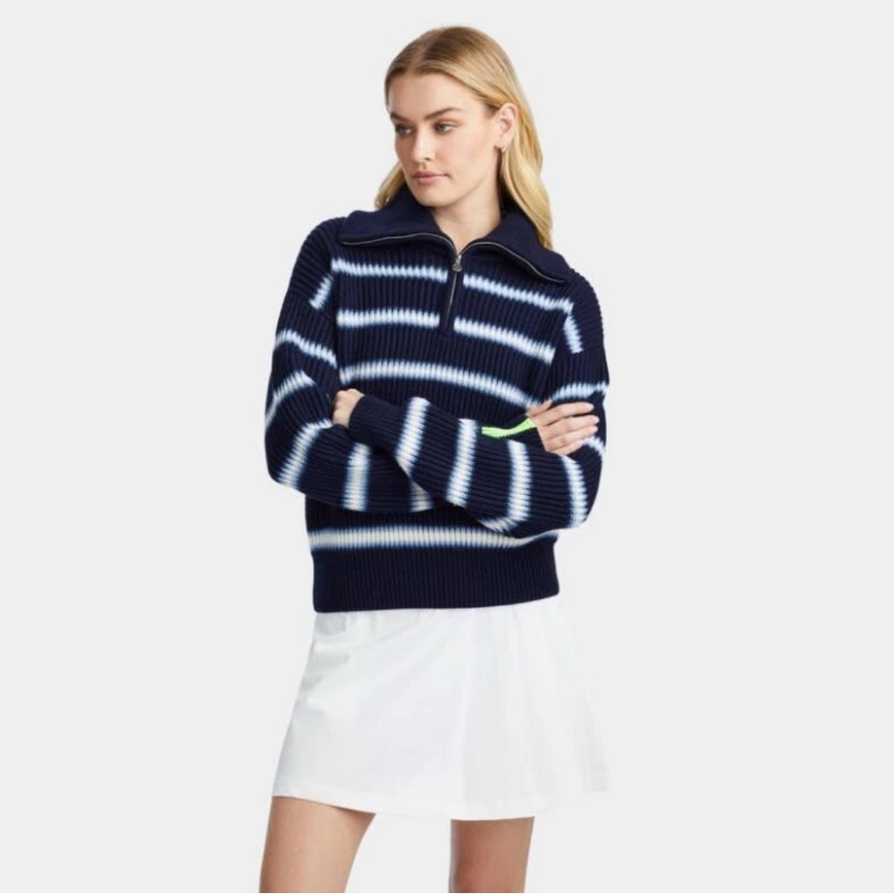 G/Fore Womens Gradient Stripe Funnel Neck Wool Golf Qrtr Zip Sweater Size XL
